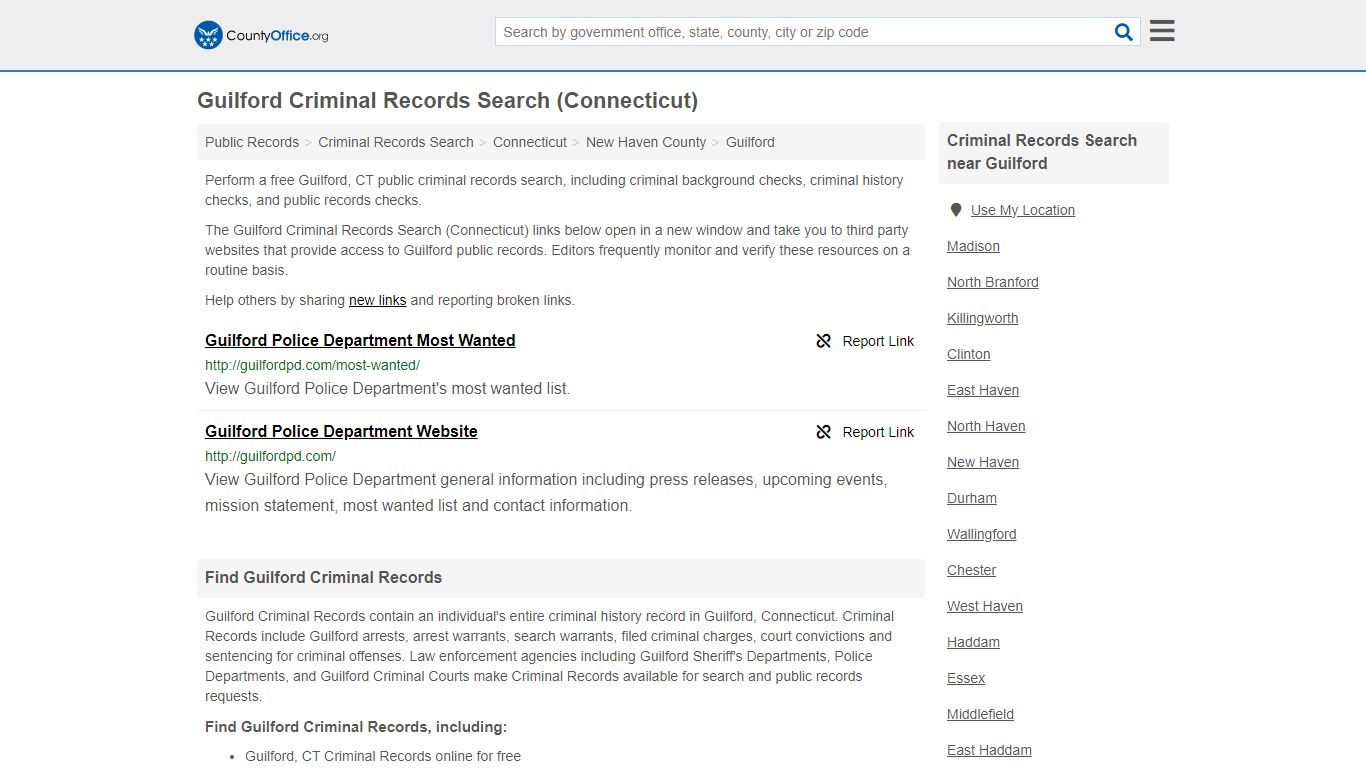 Guilford Criminal Records Search (Connecticut) - County Office